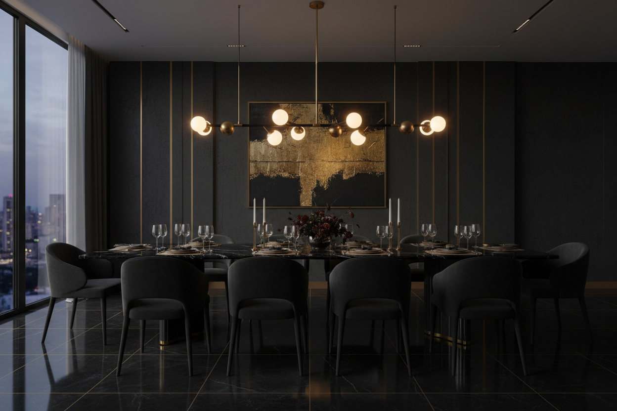 Modern Luxury Pendant Light – Black and Gold Dining Room